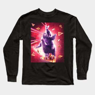 Laser Eyes Space Cat Riding Sloth, Llama - Rainbow Long Sleeve T-Shirt